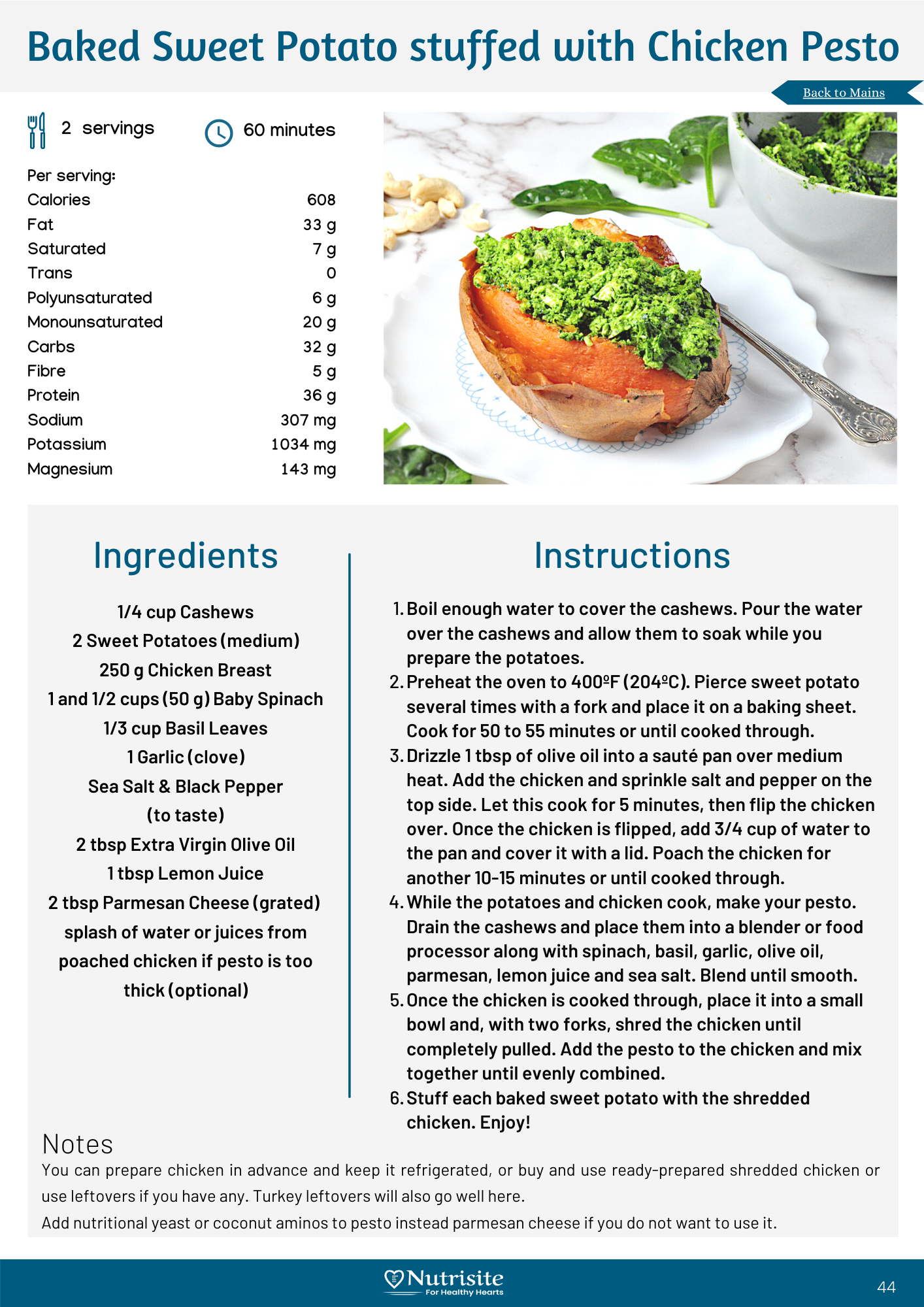 Baked sweet potato stuffed with chicken pesto